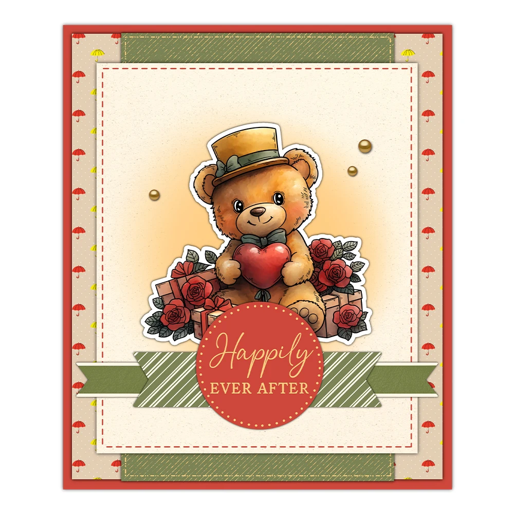 Mangocraft Valentine\'s Day Love Cute Bears Cutting Dies Clear Stamp DIY Scrapbooking Metal Dies Silicone Stamp For Cards Albums