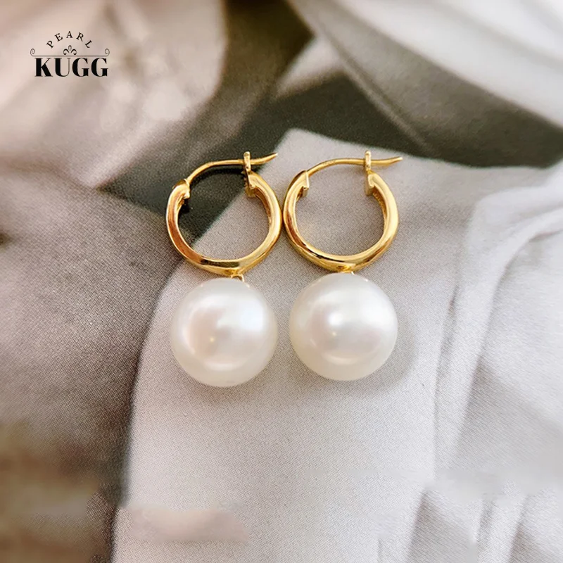 

KUGG PEARL 18K Yellow or Rose or White Gold Earrings 8.5-9mm Natural Freshwater Pearl Earrings Romantic Style Jewelry for Lady