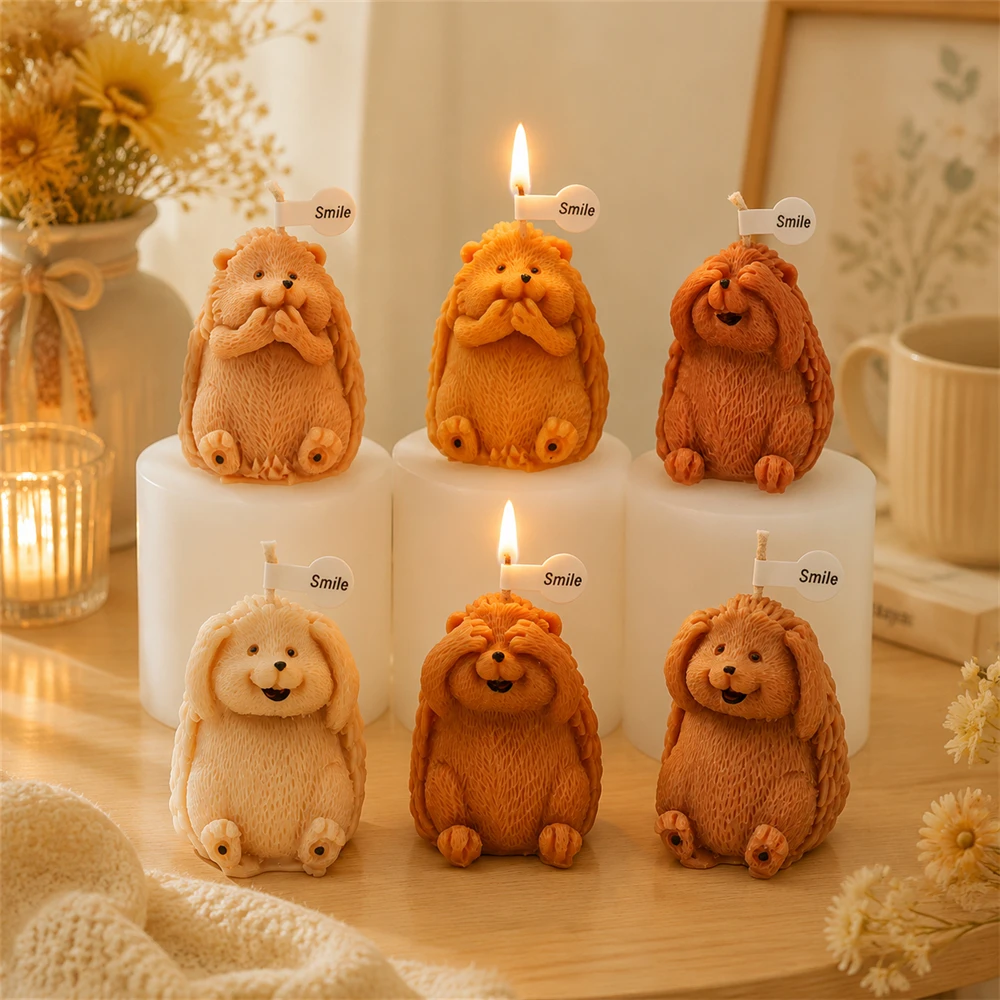 3PCS Hedgehog Silicone Candle Mold Set Cute Animal Hedgehog Candle Making Mold DIY Handmade Wax Mould for Home Decoration Gift