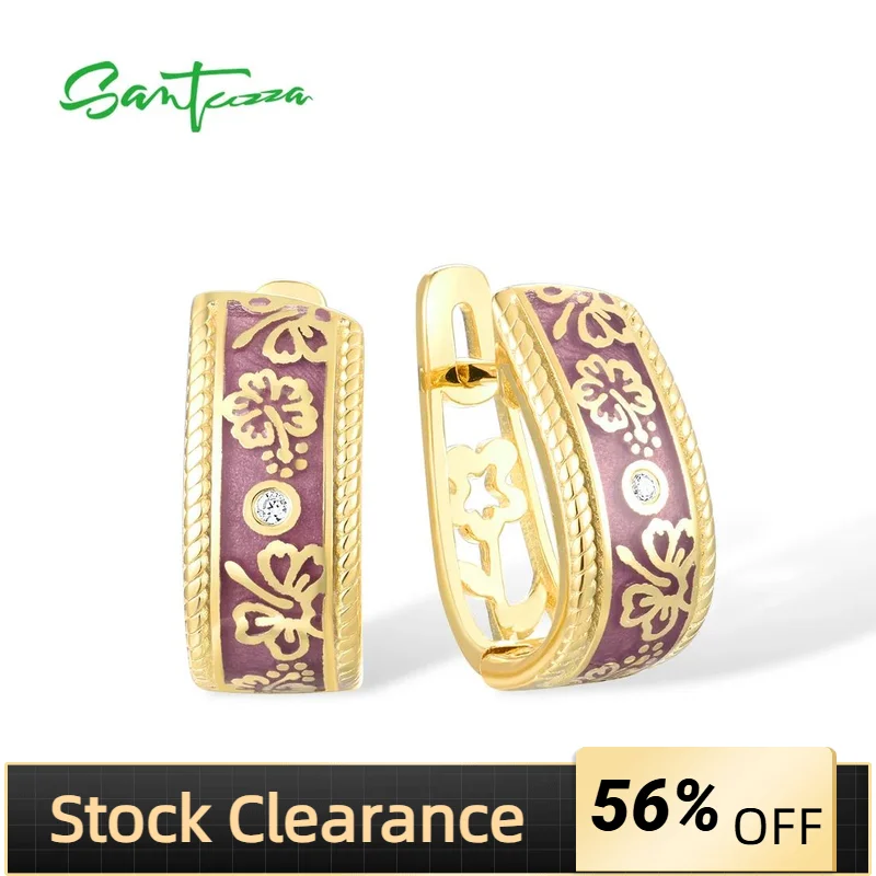 

SANTUZZA Genuine 925 Sterling Silver Earrings For Women White CZ Blue Purple Flowers Trendy Classic Fine Jewelry Handmade Enamel