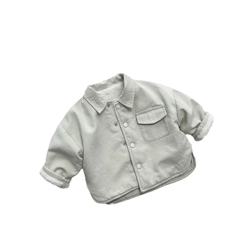 Korean Forest Retro Kids Reversible Fleece Lined Shirt Jacket Boys Girls Warm Casual Outerwear