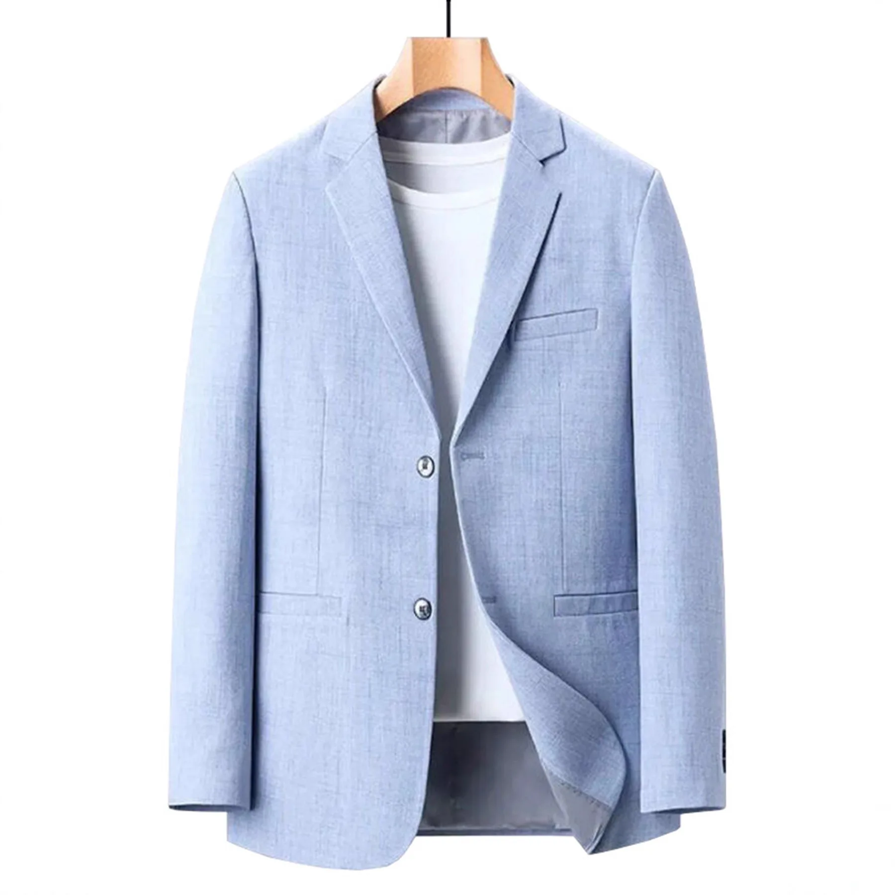 Suits Men Solid Blazers Cardigan Outerwear Blazer Single Breasted Loose Spliced Buttons Basics 2026 Summer Turn Down Collar