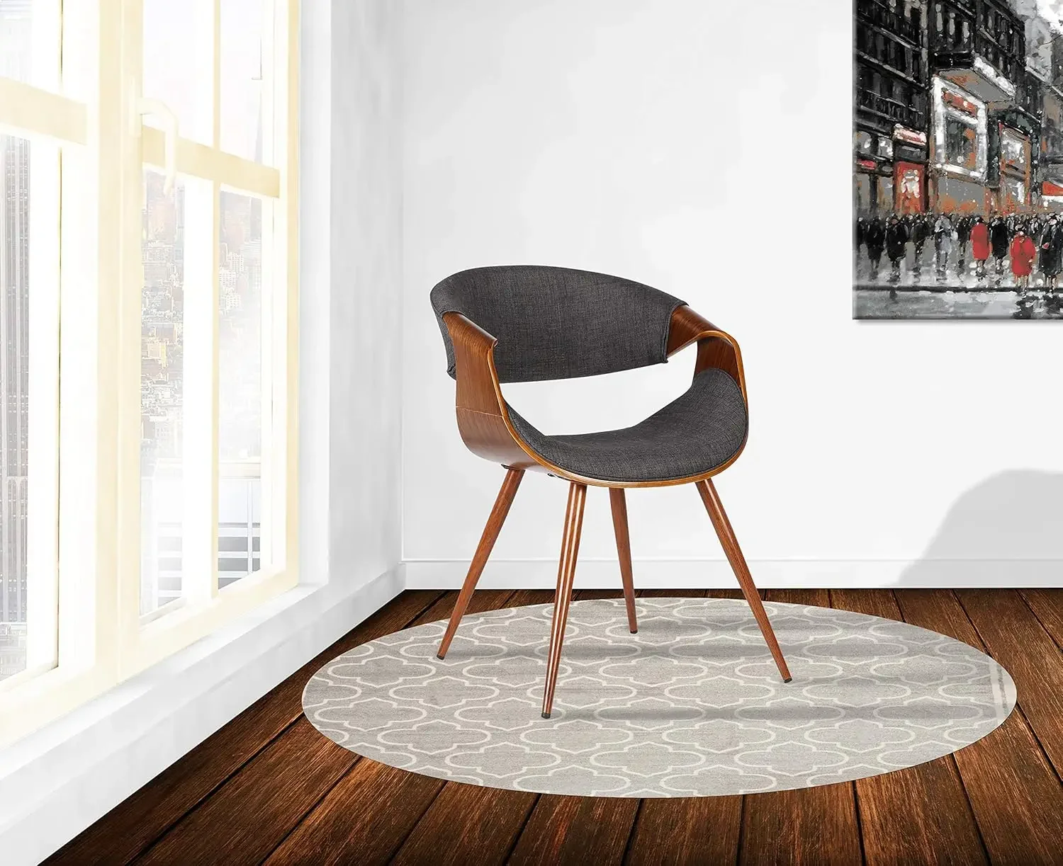 Butterfly Dining Chair in Charcoal Fabric and Walnut Wood Finish 22D x 21W x 29H in