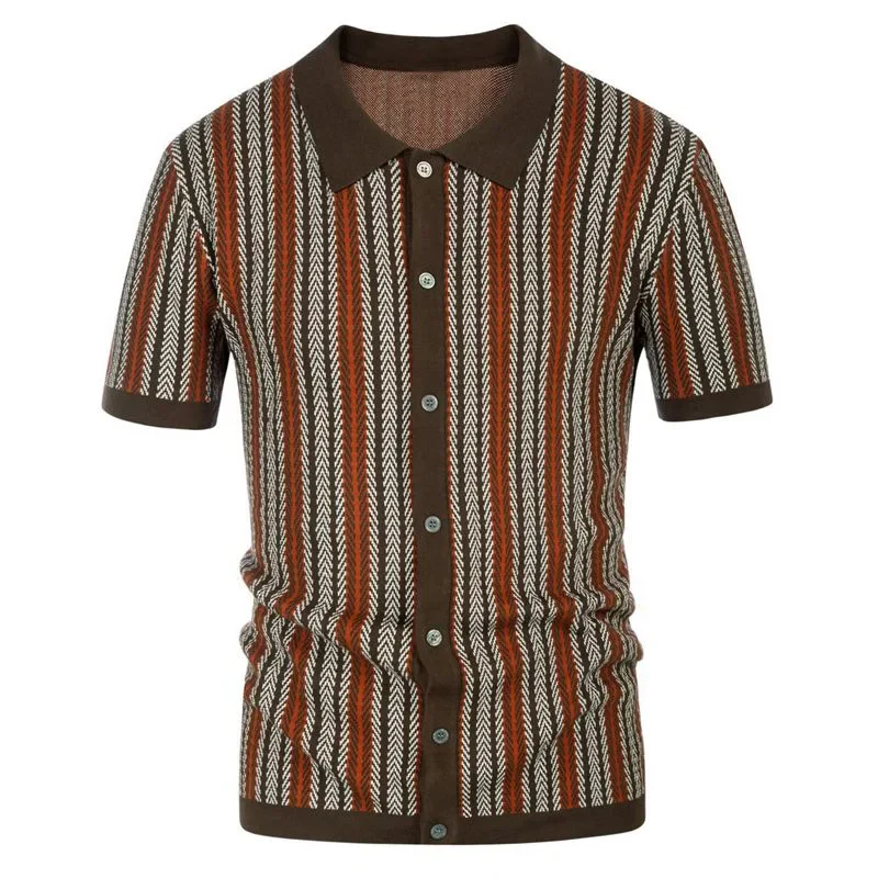 LIBIELIY Europe And The United States Men High-end Luxury Clothing Short Sleeve Sweater Summer New Casual Striped Jacquard Busin