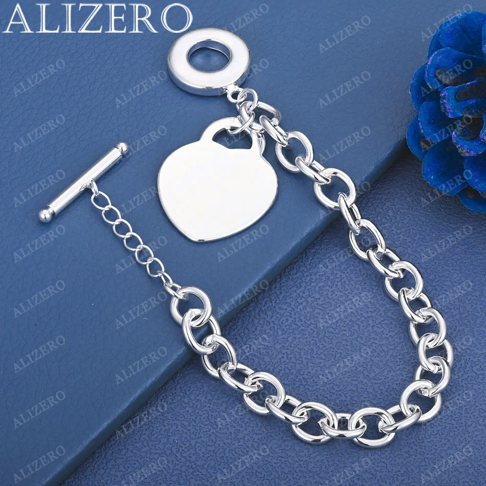 

ALIZERO 925 Sterling Silver Heart Pendant TO Buckle Chain Bracelet Fashion Jewelry Romantic Anniversary Gift