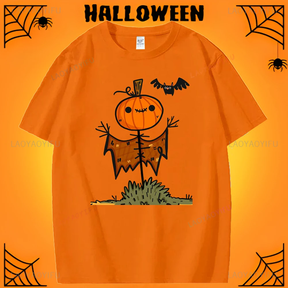 Happy Halloween Fashion Men Women Casual T-shirt Spooky Tee Featuring Halloween Pumpkins and Ghosts Perfect for Halloween Gifts