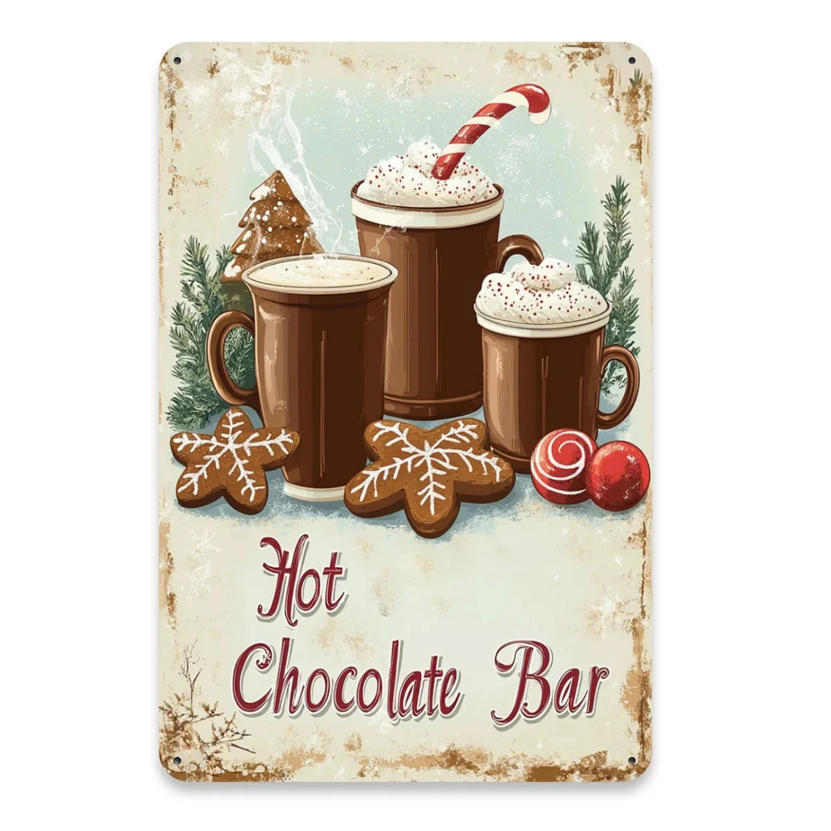 1 Piece Vintage Hot Chocolate Bar Metal Can Sign - 8x12inch Iron Wall Art for Home, Cafe, and Garage - Pre-Drilled, Perfect for the Holidays