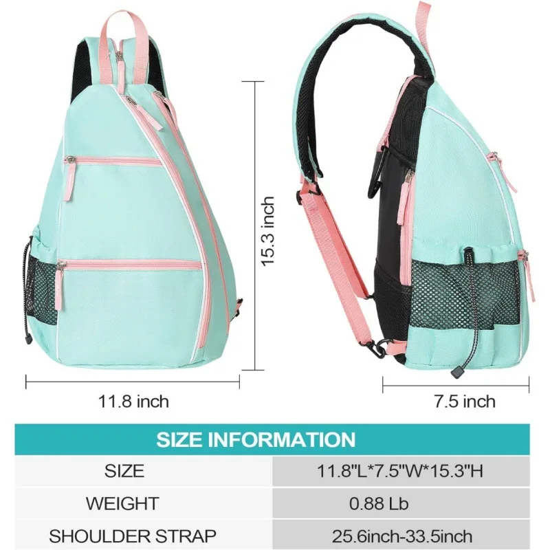 Gym Bag for Women & Men, Adjustable Reversible Sling Bags with Fence Hook, Protable Pickle Ball Paddle Backpack for Ladies