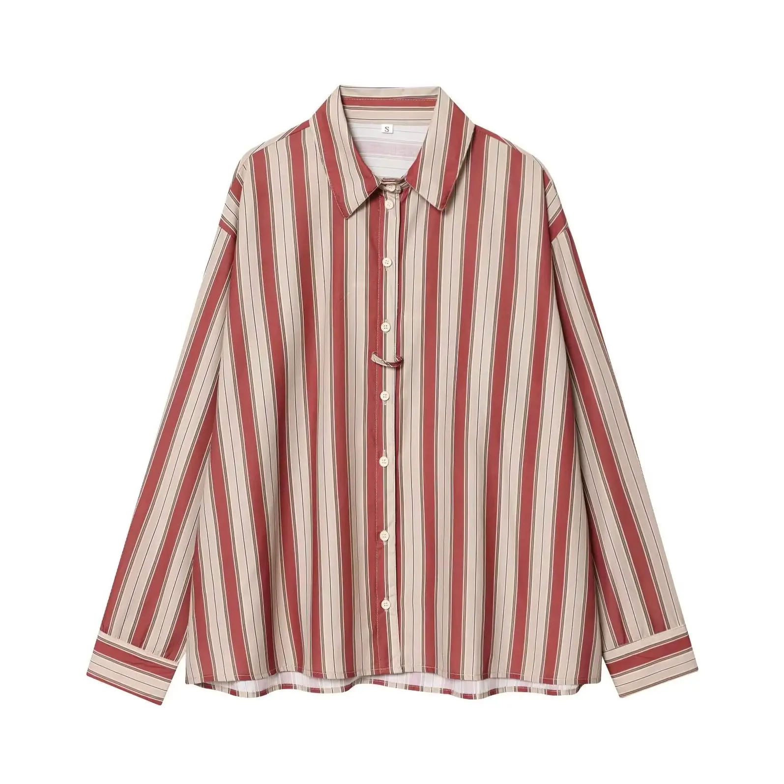 

KONDALA 2025 Chic Casual Orange Striped Women Shirt Loose Button Sashes Streetwear Turn-down Collar Elegant Vintage Female Shirt