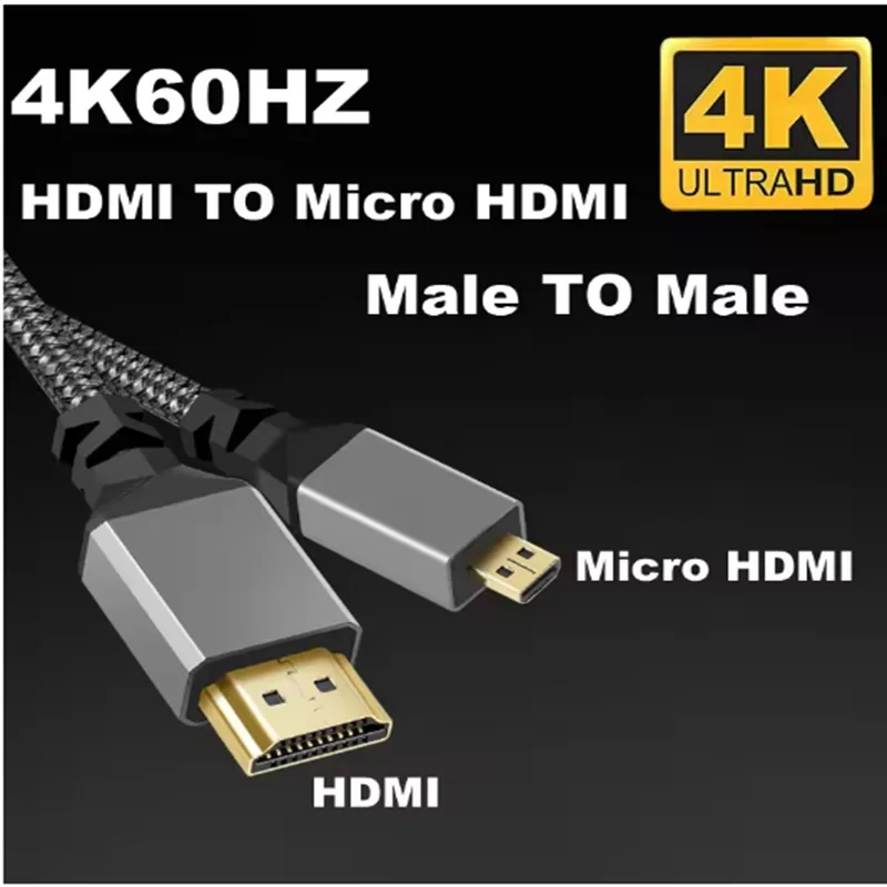 5m 3m 4k Micro HDMI Nylon Braid Cable HD 4K@60HZ V2.0 Compatible Micro MicroHDMI TO HDMI Extension Cable For Camera Projection image 2