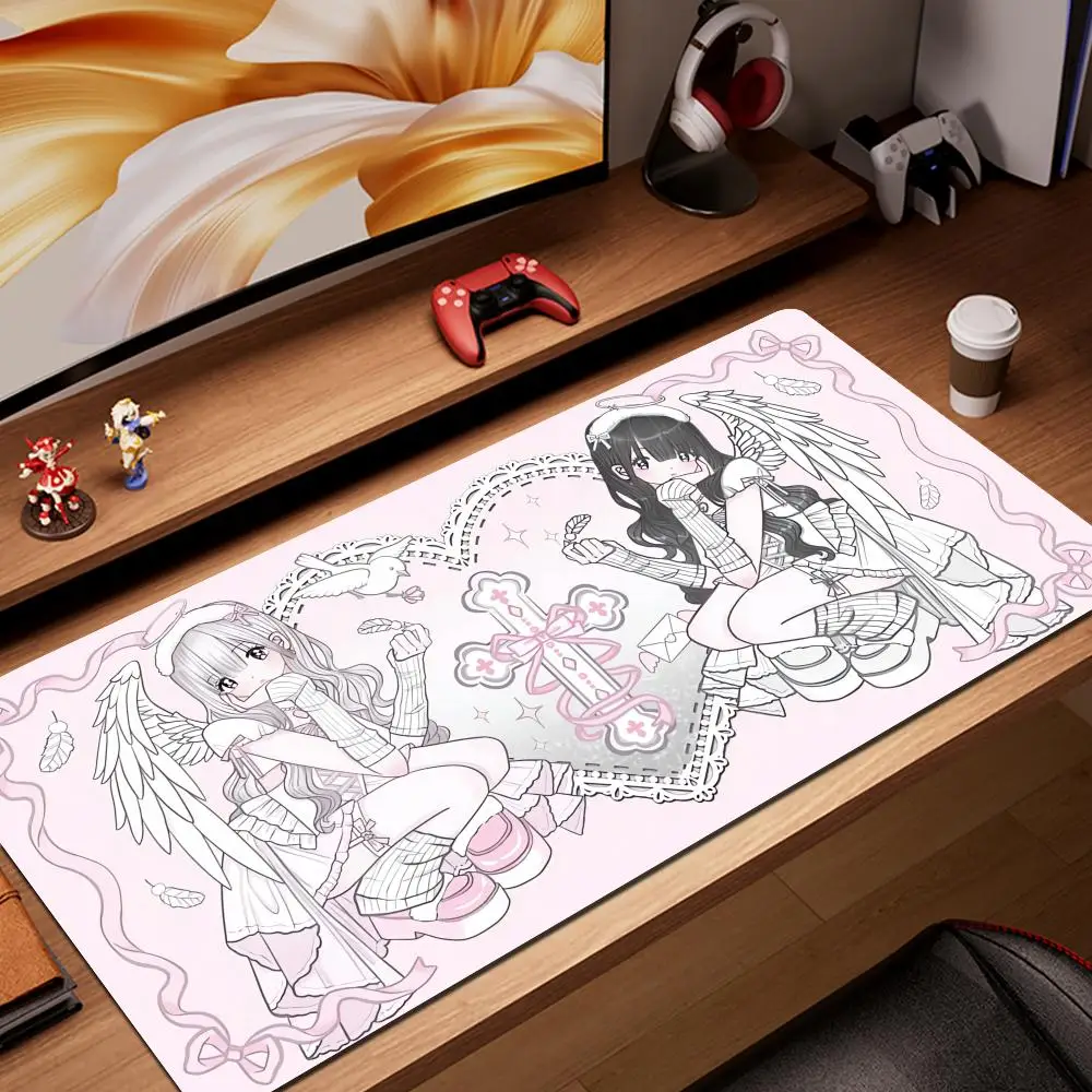

Mouse Pad Laptop Gaming Extended Desk Mat PC Kawaii Gamer Cabinet Mousepad XXL Angel Anime Sexy Girls Keyboard Rug Pink Carpet