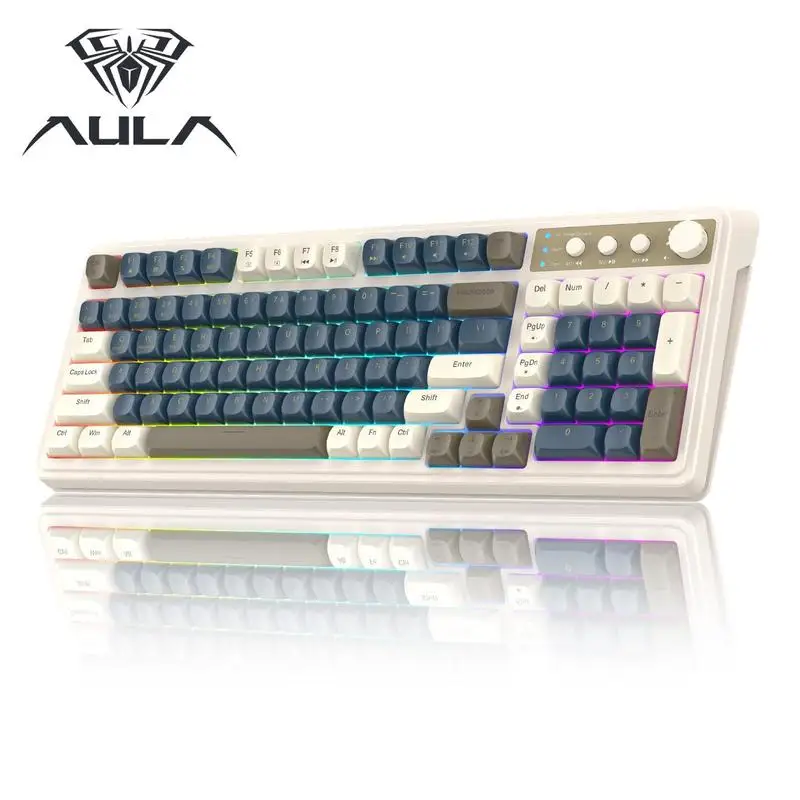 

AULA S99 Key Keyboard, Tri-Mode Bluetooth/2.4GHz/USB-C Cute Creamy Gaming Keyboard with Number Pad RGB Backlit,Media Knob Custom
