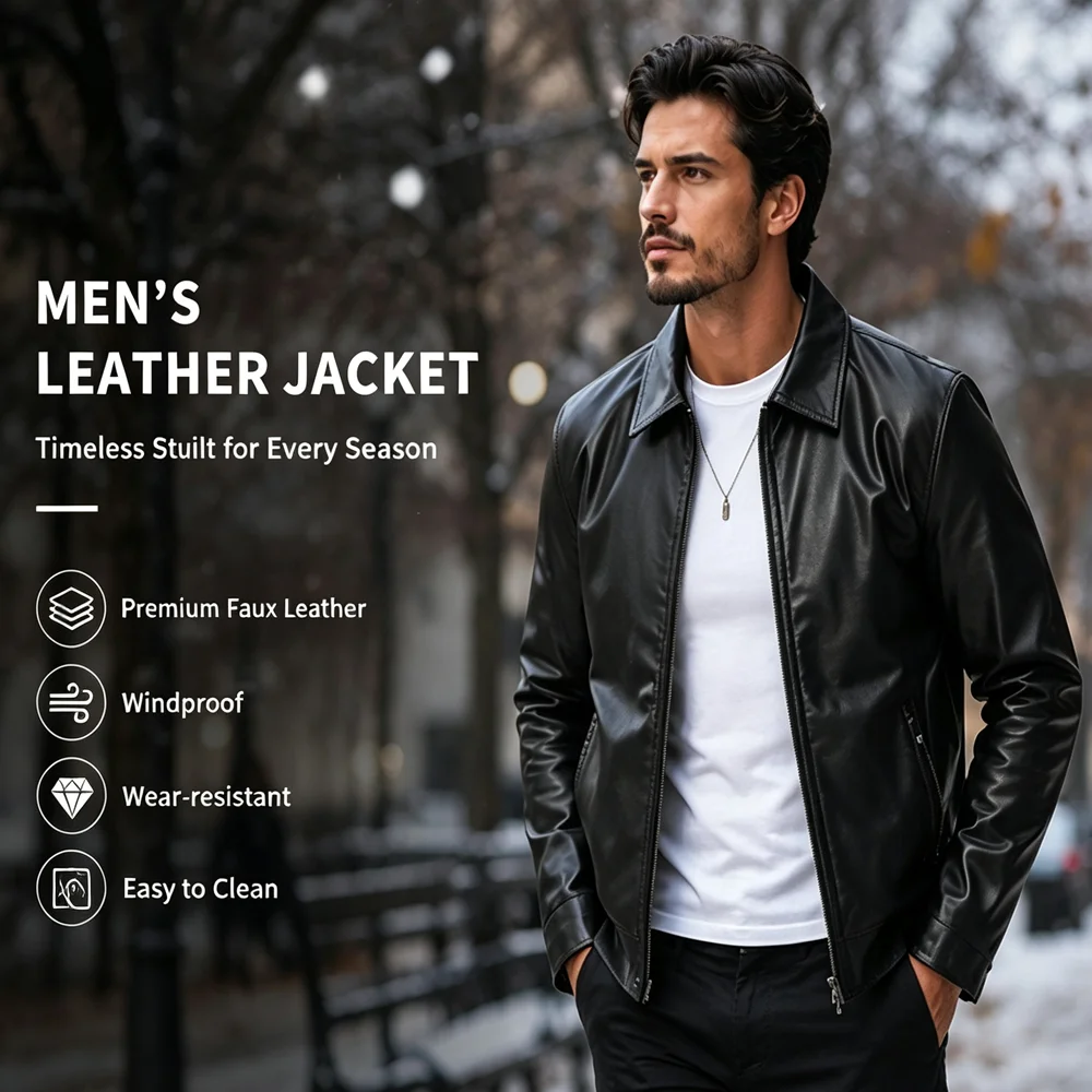 Spring Autumn Men's Faux Leather Jackets Fashion Man Lapel Business Leather Jackets Vintage Men Motorcycle Biker Zipper Jackets