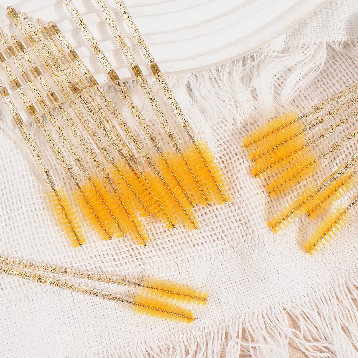 8 to 98 PCS Yellow Disposable Mascara Wands, Glitter Clear Handle Eyelash Brush Spoolie Lash Tools for Makeup and Beauty Salon