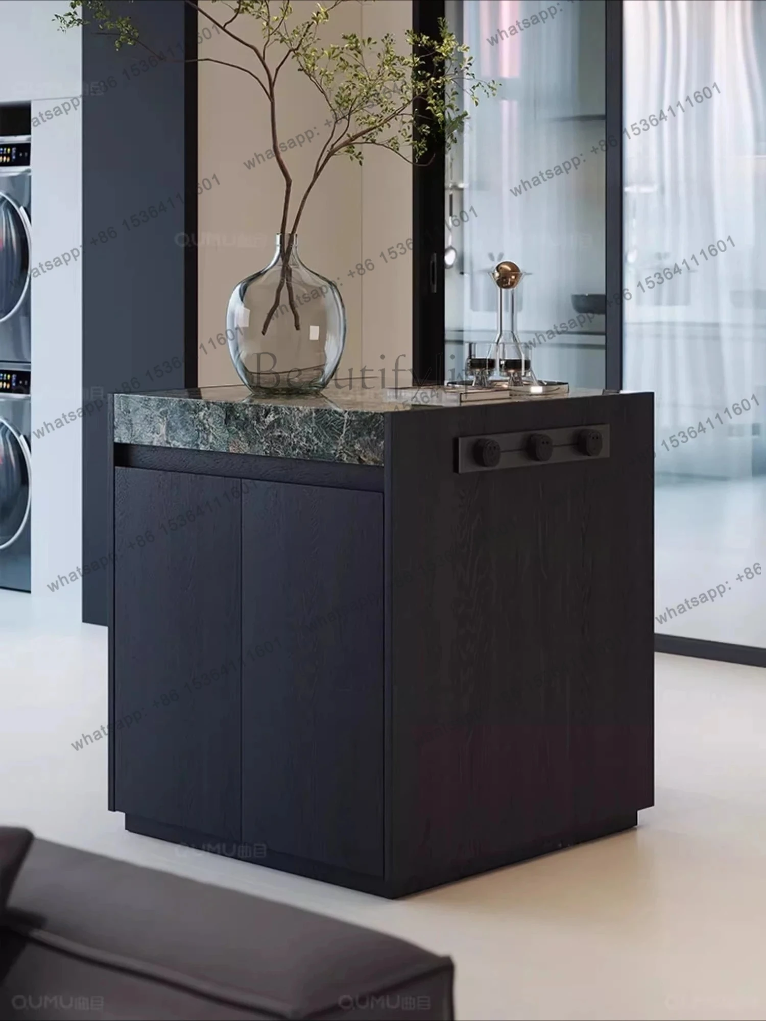 

Travertine slate Nakajima Tai retro high-end home wood wax oil multi-functional can be customized, separate Nakajima cabinet