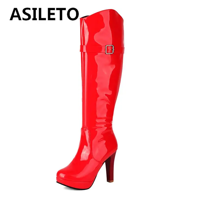 

ASILETO Fashion Female Knee High Boots Round Toe Ultrahigh Heels 10cm Platform 2cm Zipper Plus Size 41 42 43 Sexy Wedding Bota