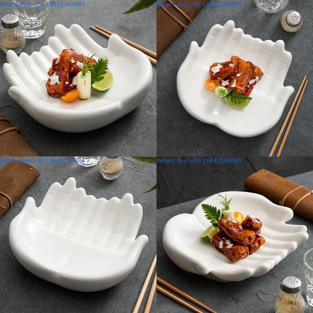 

Unique Double Layer Buddha Hand Insulated Plate Creative Restaurant High End Ceramic Dining Plate