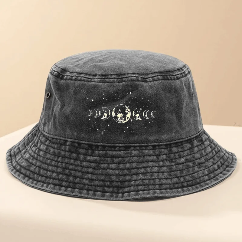 Moon Print Fisherman Hat - Adjustable Lightweight Retro Streetwear Hat with Crescent Moon Design, Breathable Unisex Outdoor Spor