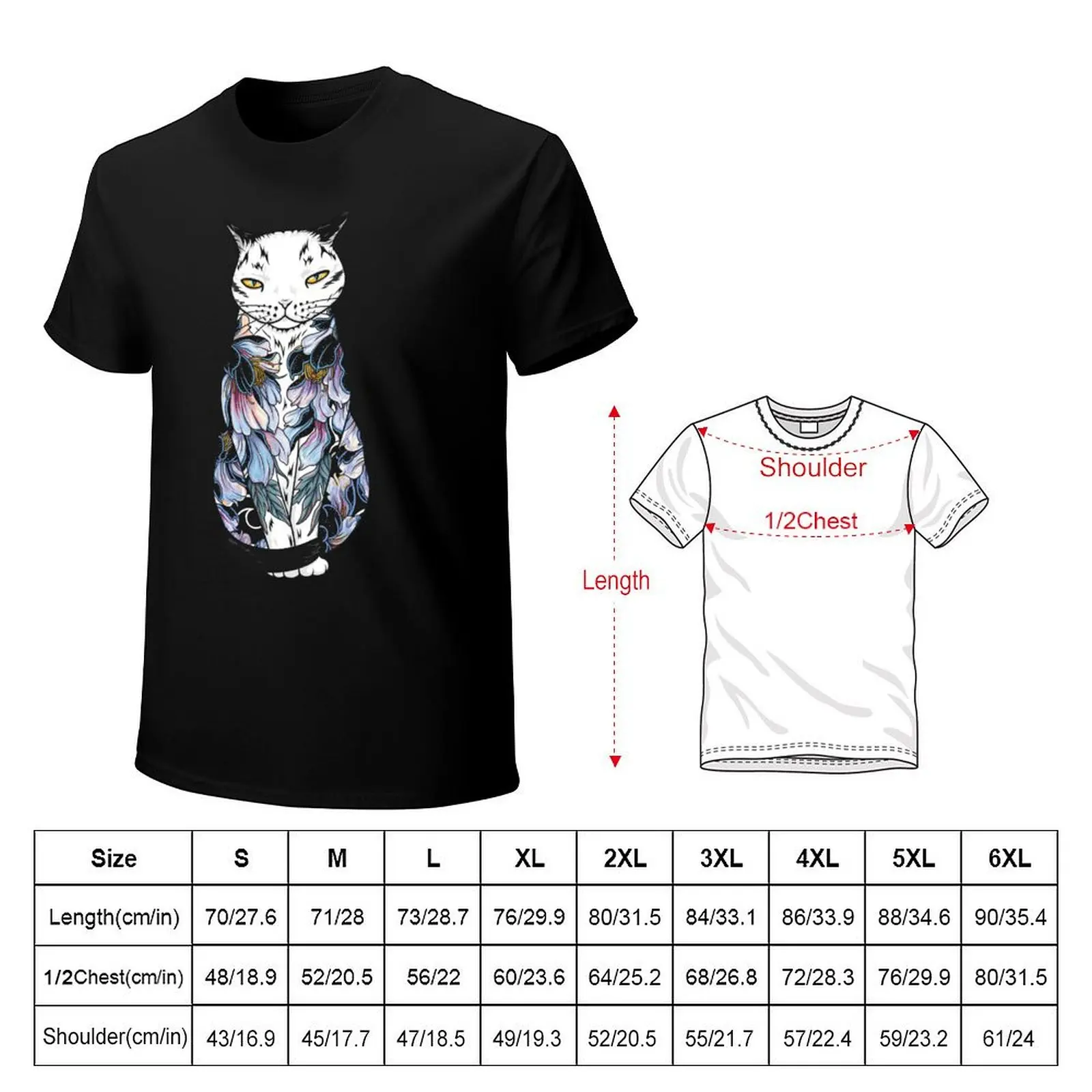 Cat in cosmic black peonies tattoo T-Shirt t shirts designer T-Shirt