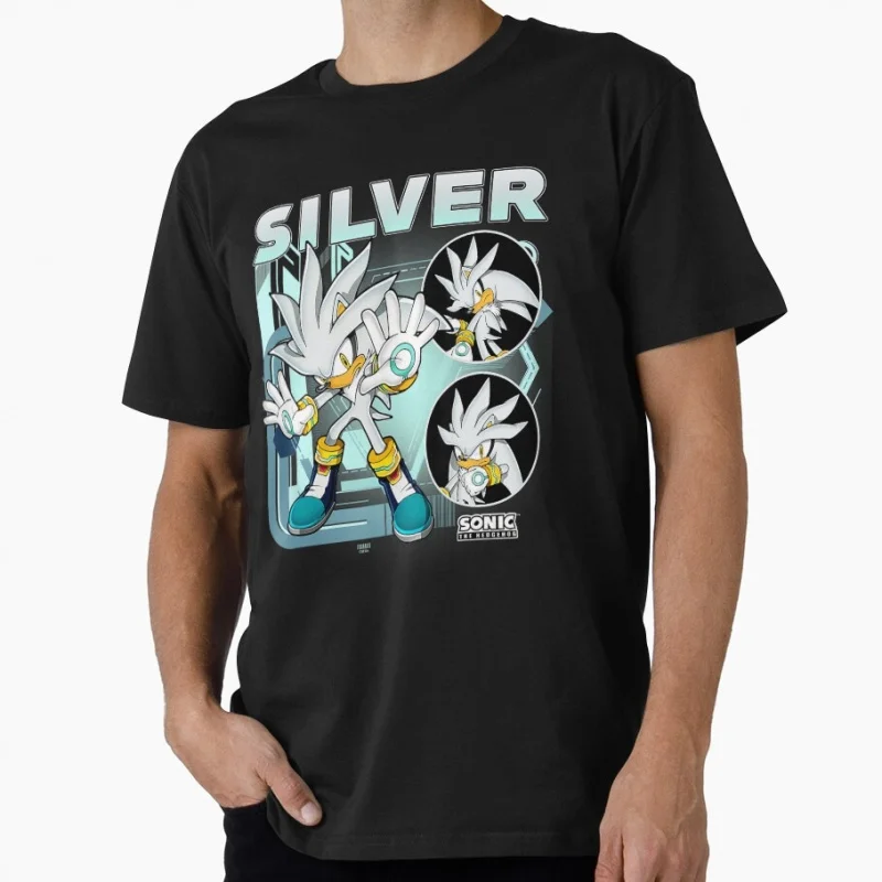 

90s Racing Anime Sonic The Hedgehog Gift t shirt 0603 Vintage Cartoon Series SILVER Graphic Tee Y2K clothes US size Tops S-6XL