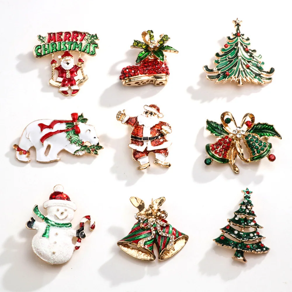 Exquisite Christmas Brooch Snowman Santa Claus Tree Wreath Metal Pins Fashion Jewelry Gift For Women Merry Christmas Decor Gifts