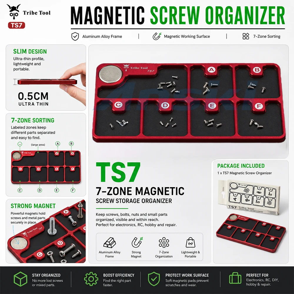 TS7 Magnetic Screw Organizer Aluminum Alloy Ultra Thin Magnetic Parts Storage Tray For Phone Laptop Electronics Repair DIY
