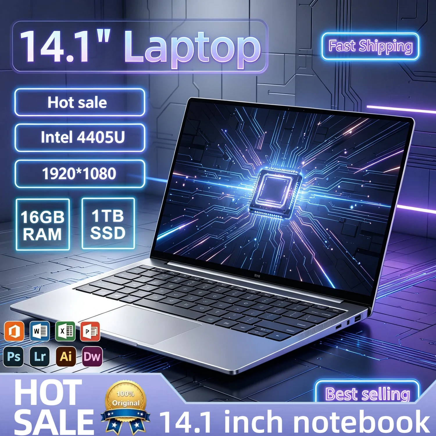 Slim Ultra 14.1 Inch Laptop Intel Pentium 4405U 2.1GHz 2C4T 16GB DDR4 2TB SSD 1920x1080 Gaming Office Study PC Ultra Pro Prime