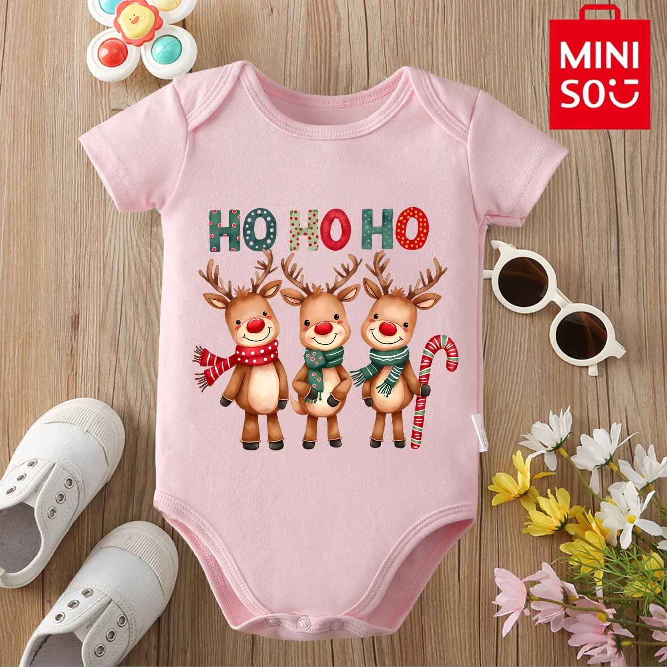 ملابس قطنية 100% MINISO للأطفال أول عيد الميلاد HOHOHO بدلة قطعة واحدة لطيفة لحديثي الولادة من عمر 0 إلى 12 شهرًا أفضل هدية للطفل