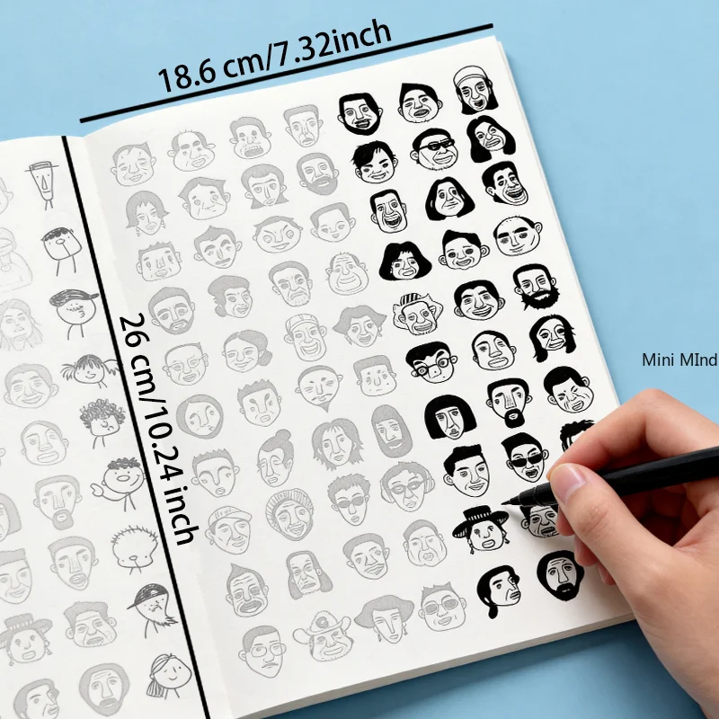 A Picture Book with Facial Portraits, Simple Strokes, Line Drawings, and Coloring, Black and White Line Drawings, Large Size