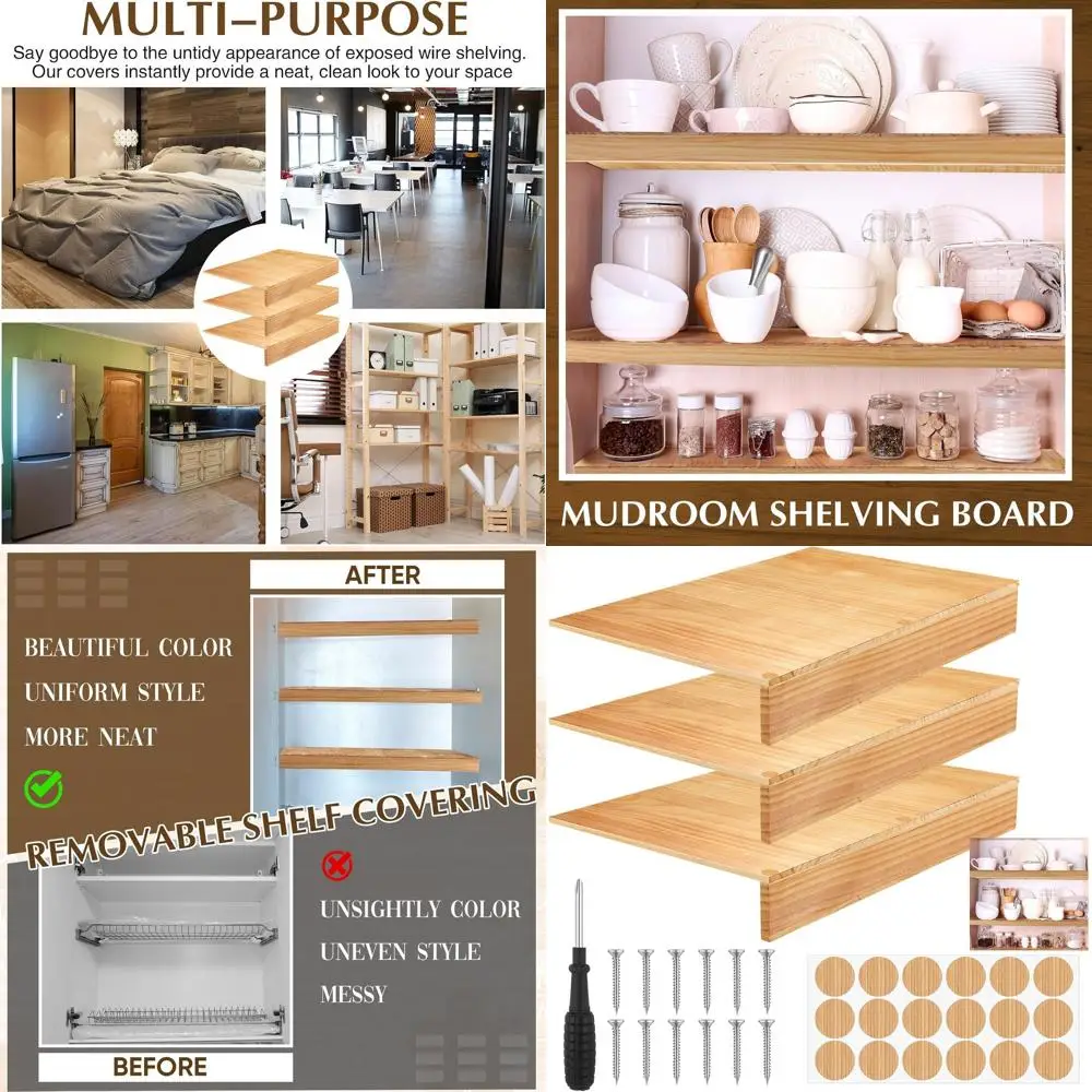 

Wooden Shelf Covers for 18-Grain Wire Racks, 24x16 Inches, Ideal for Kitchen & Pantry Organization