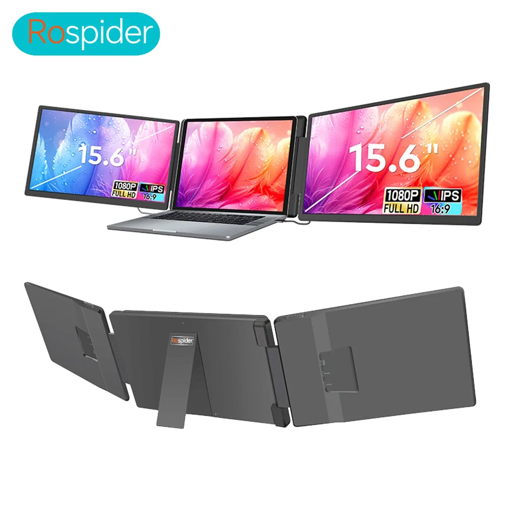 Rospider 15.6 Inch Dual Laptop Monitor High-Definition Triple Expandable PC LCD Screen Extender for Enhanced Visual Experience