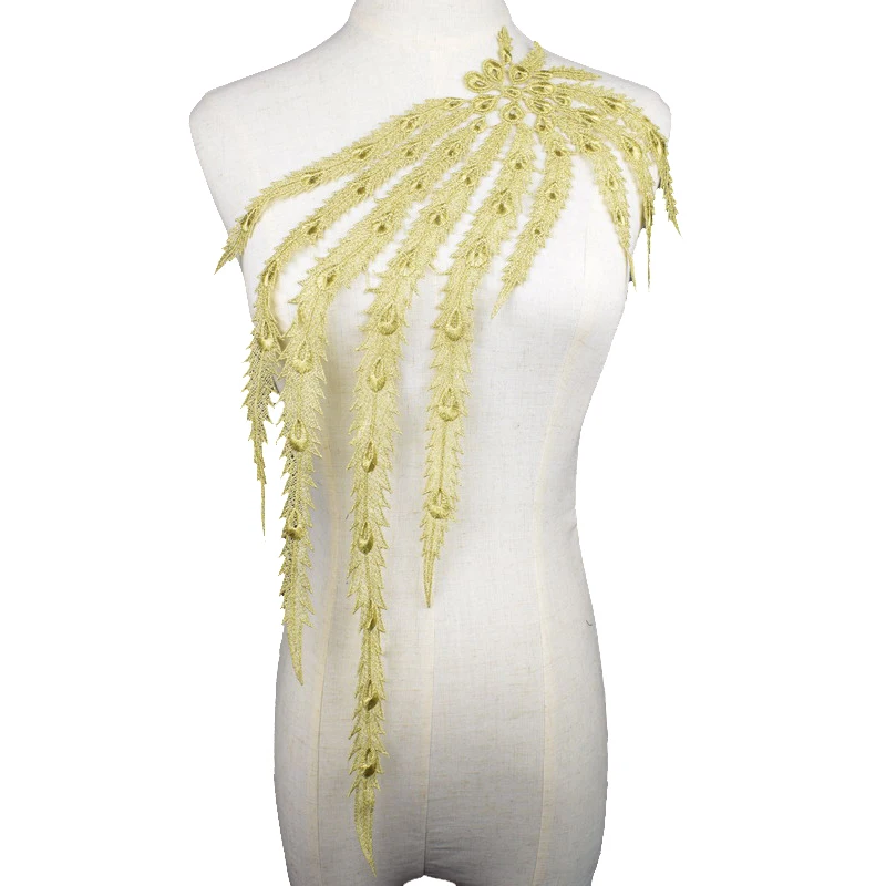 1 Pc Embroidery Leaves Feather Lace Fabric Patch DIY Neckline Collar Costume Evening Dress Accessories Applique Sewing Repair