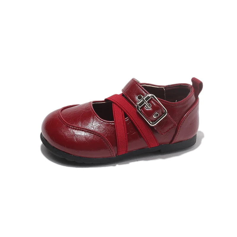 

Girls Vintage Mary Janes 2026 Autumn Buckle Strap Soft Sole Casual Leather Shoes For Kids Non-Slip Breathable Red Shoes