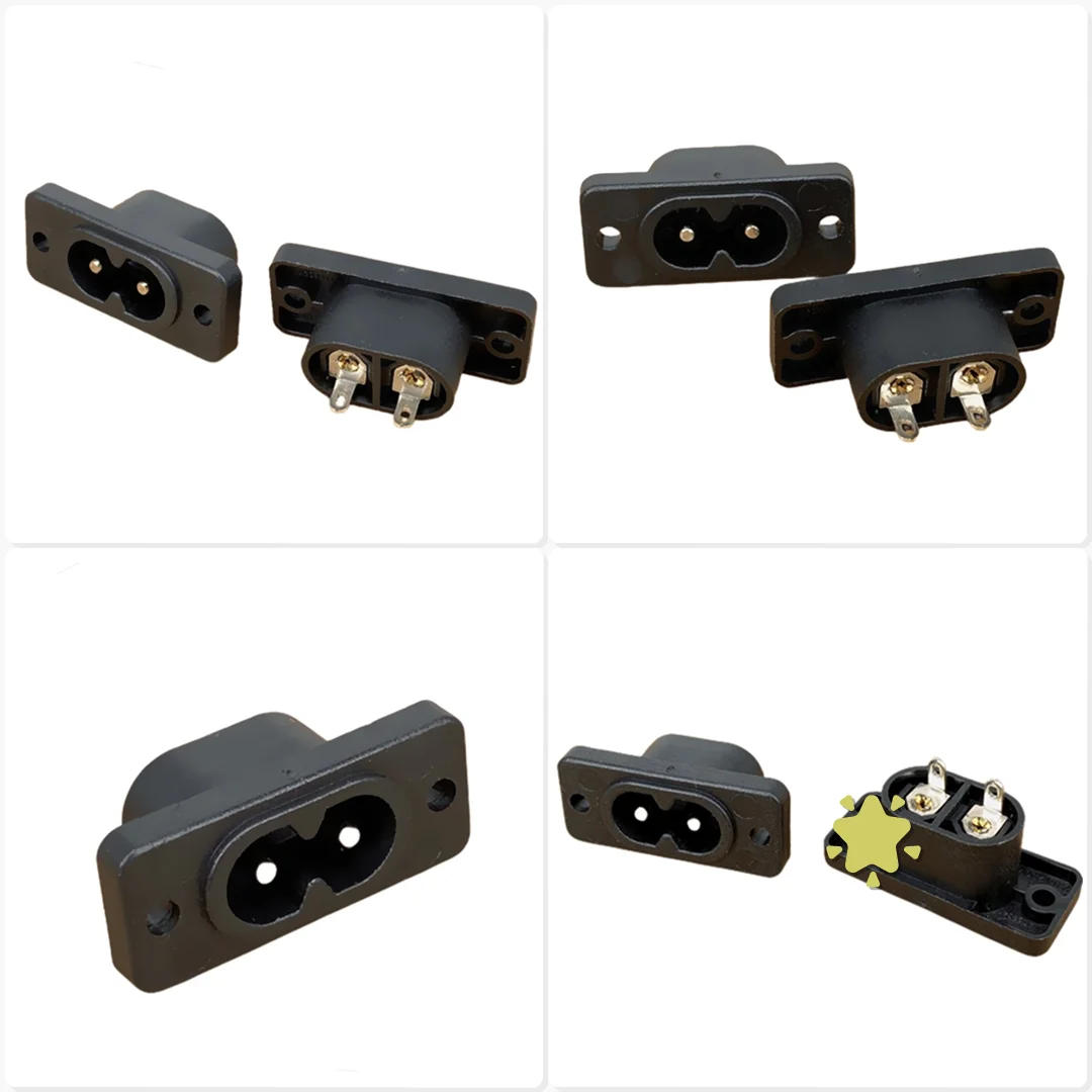 2Pin IEC 320 C8 Screw Mount Inlet Plug Socket AC250V 2.5A Industrial Power Supply Repair Part