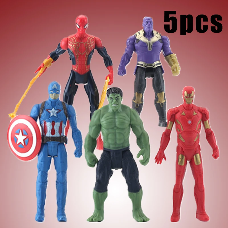 5pcs Marvels  Superhero Figure SpiderMan Ironman Captain America Hulk War Machine Action Figure Model Toys Kids Christmas Gift