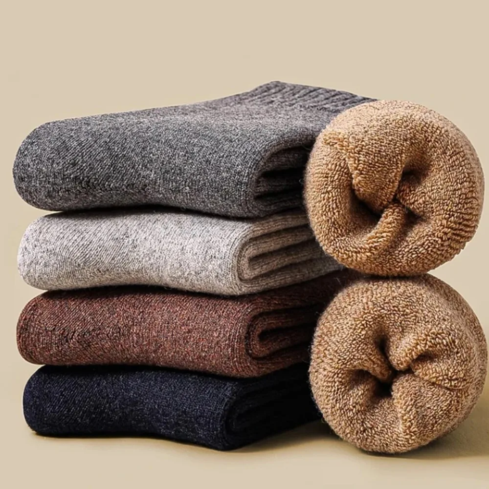 New Winter Warm Ladies' Socks, Men's Socks, Extra Thick Solid-Color Socks, Warm and Protective Snow-Proof Socks
