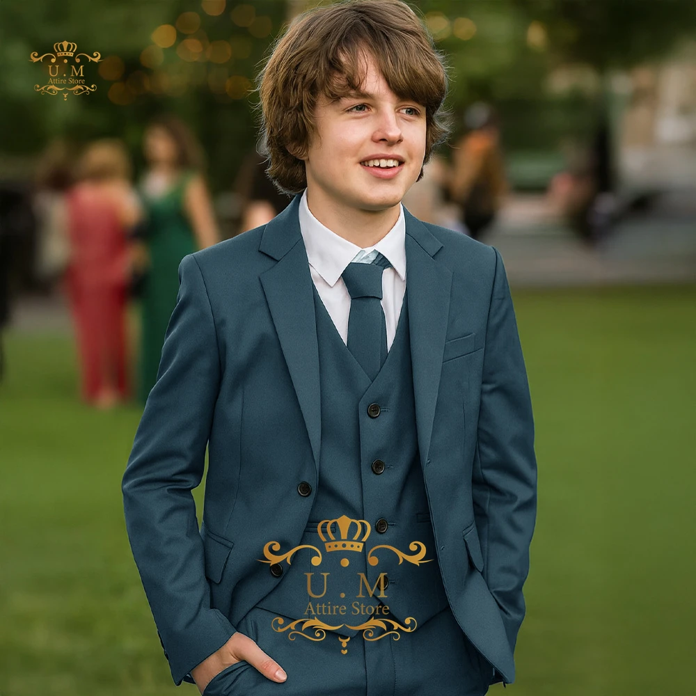 Classic 3-Piece Boys' Suit Hylan Jacket Vest Trousers Custom Slim-Fit Set for Wedding Ring Bearer Prom Party Tuxedo for Children