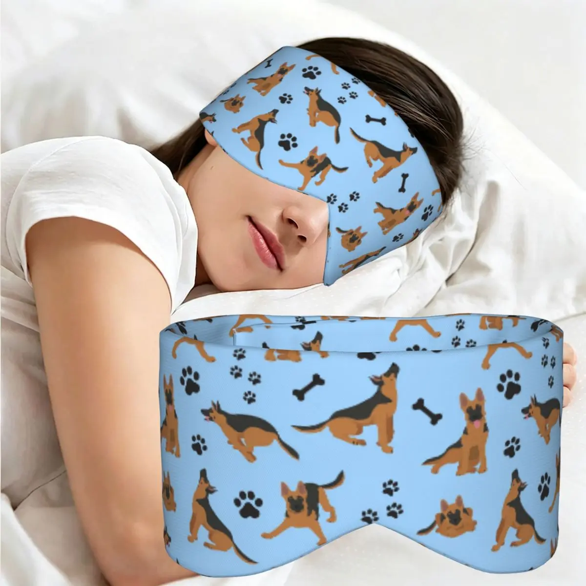 German Shepherd Pattern In Blue sleep eye mask Light Blocking Portable Eye Cover for Girls Boys Travel Party Eyeshade eyepatch