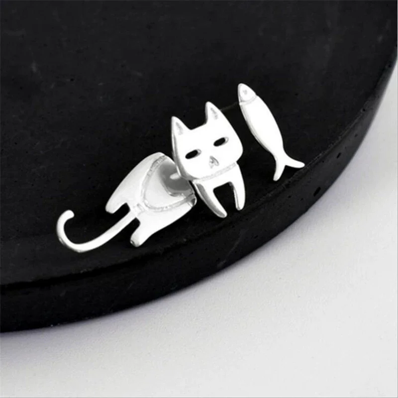 Rinhoo Mini Niedliche Asymmetrische Ohrstecker für Frauen Einfache Tier-Katzen-Fisch-Ohrringe Täglicher Schmuck Geschenk – Detail 2