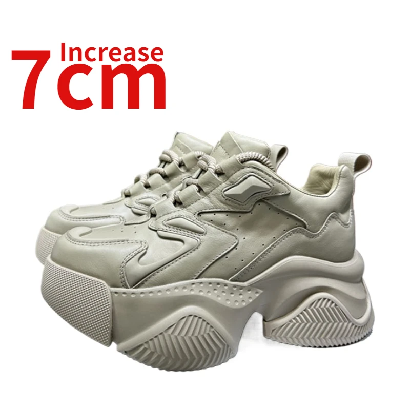 

European Design Casual Height Increasing Shoes Women Increased 7cm Genuine Leather Thick Platform Shoe Spring Street Dad's Shoes