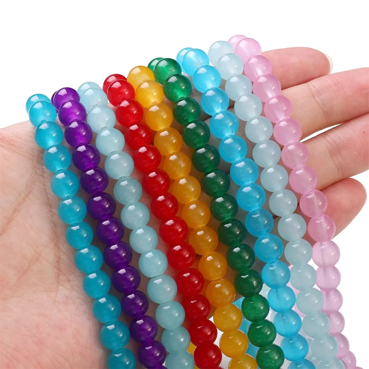 About 100pcs Glass Jelly Solid Color Imitation Jade Round Beads Scattered Beads DIY Handmade Necklace Bracelet Beads Jewelry