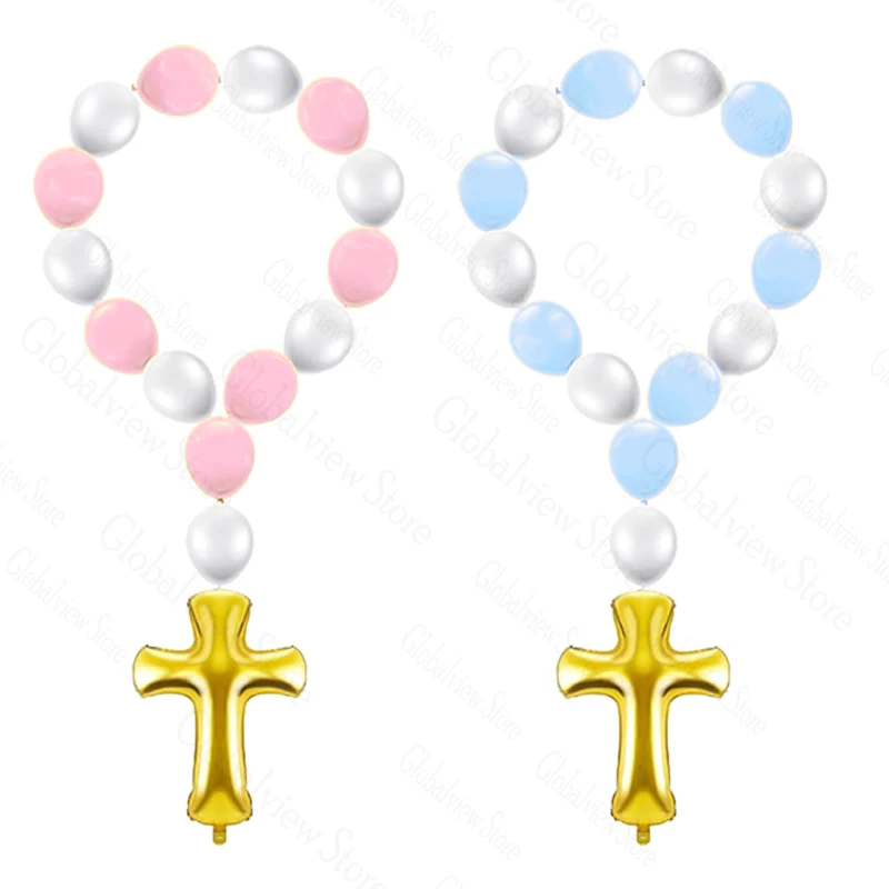 Baptism Cross Balloon Decorations DIY Blessed Rosary Ballon Kit Christening Day Decor Boys Girls Golden Cross Foil Ballon