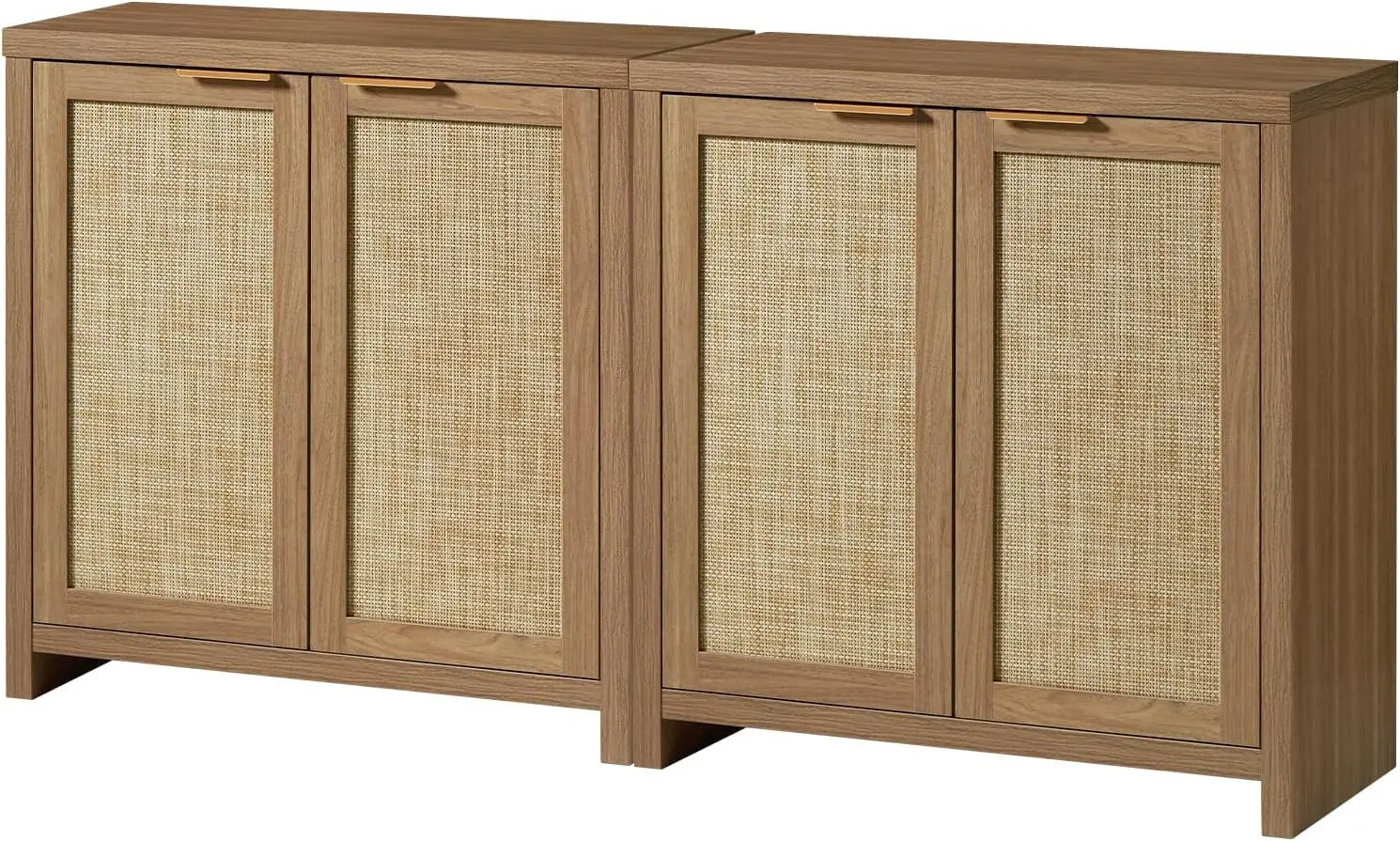 Set of 2 Rattan‑Door Sideboard Buffet Storage Cabinet with Adjustable Shelves, Console Cupboard Cabinet for Kitchen, Living Room and Dining Room