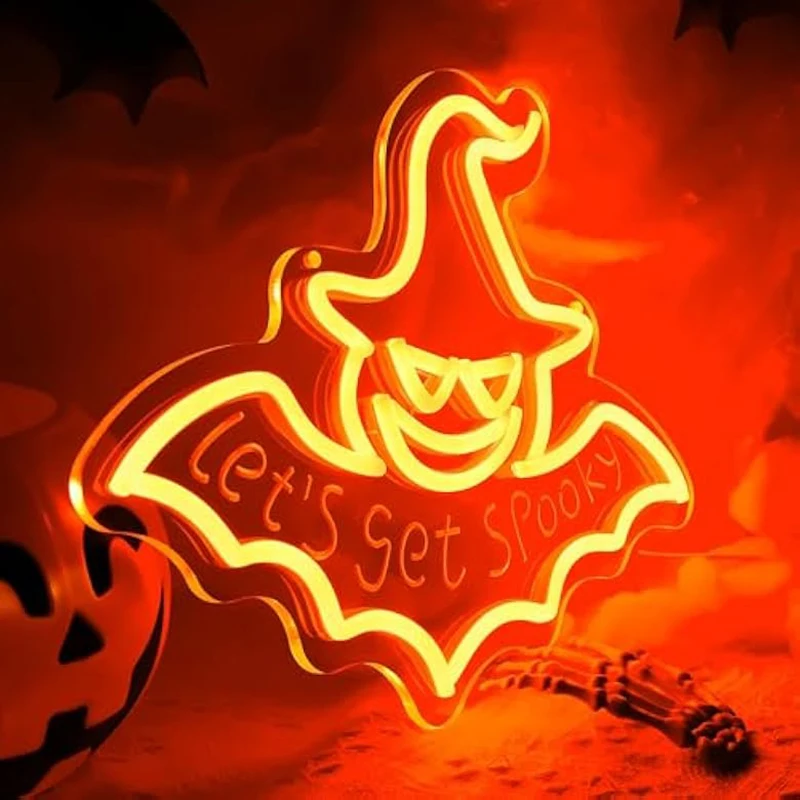 

Halloween Bat Neon Sign Spooky LED Light Up Sign Bat Room Decor for Man Cave Batt Lamp Signal Light Gothic Gifts