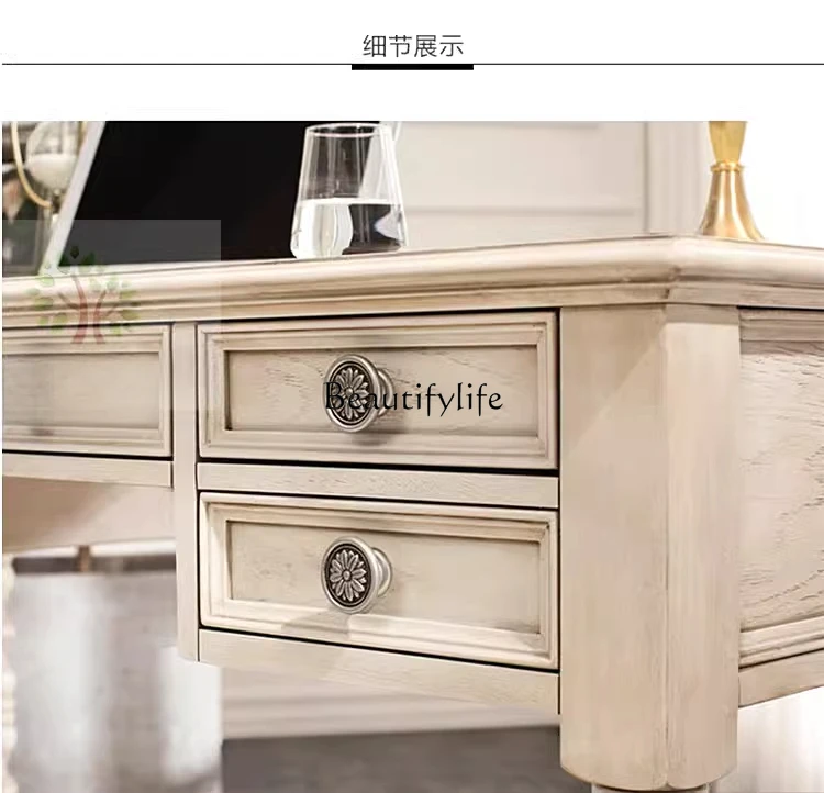 American retro solid wood Roman column office computer single writing desk