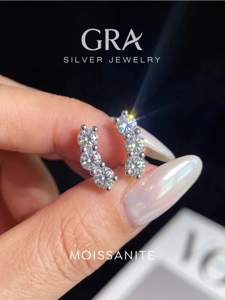 Shiny 0.6CT Curve Real Moissanite Diamond Earrings For Women Real 925 Sterling Silver Gift Dating Party Fine Jewelry