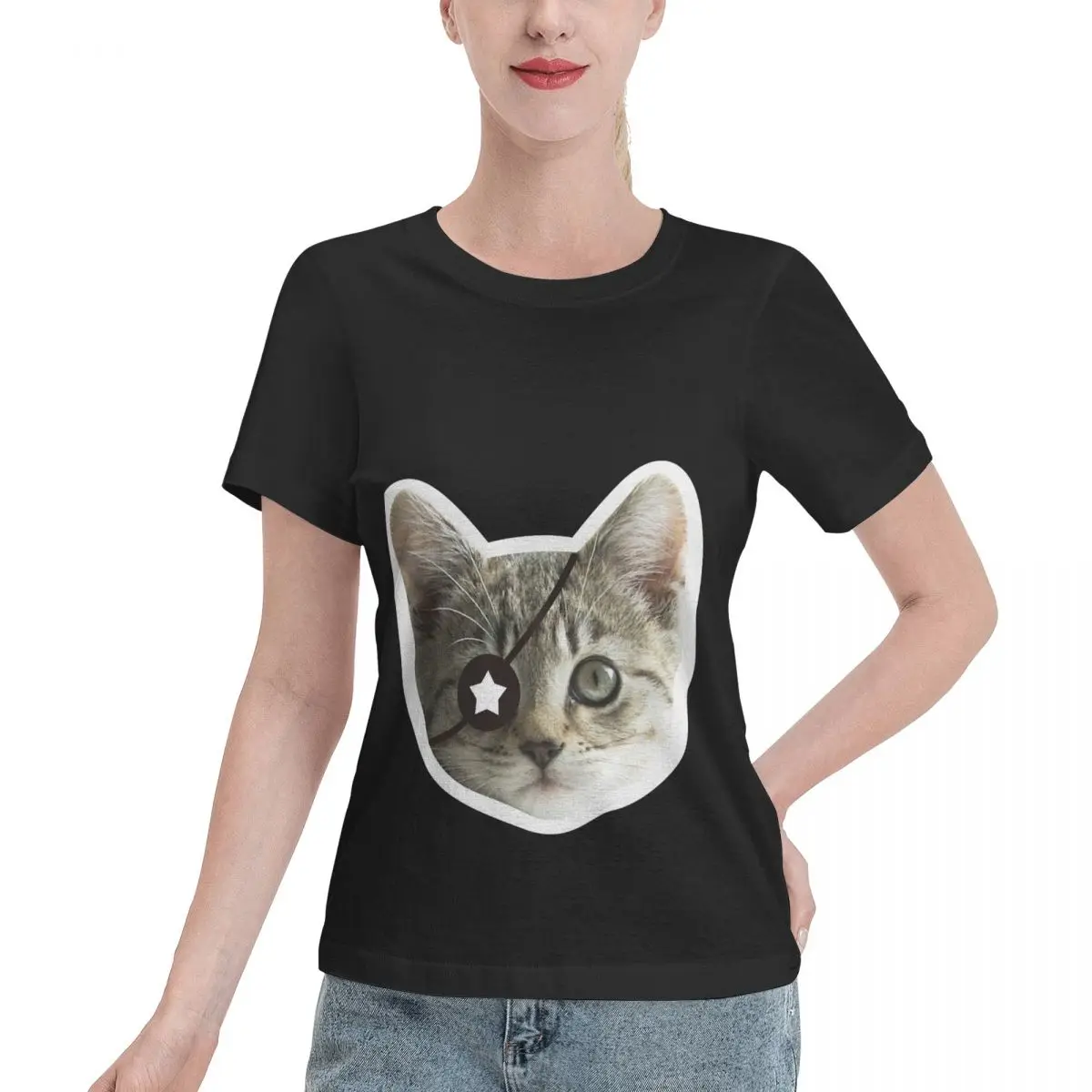 Long Lasting Pirate Cat Head Women's T-shirt Night Out Non Fading Tee
