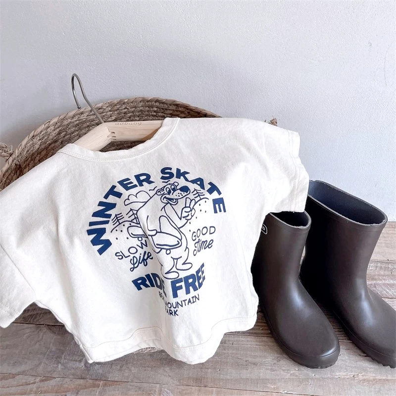 

Fashion Simple Children Cartoon T-shirt Summer Clothing Loose Casual Kids Short Sleeve Tops Tees Baby Boys Girl Tshirts Crewneck