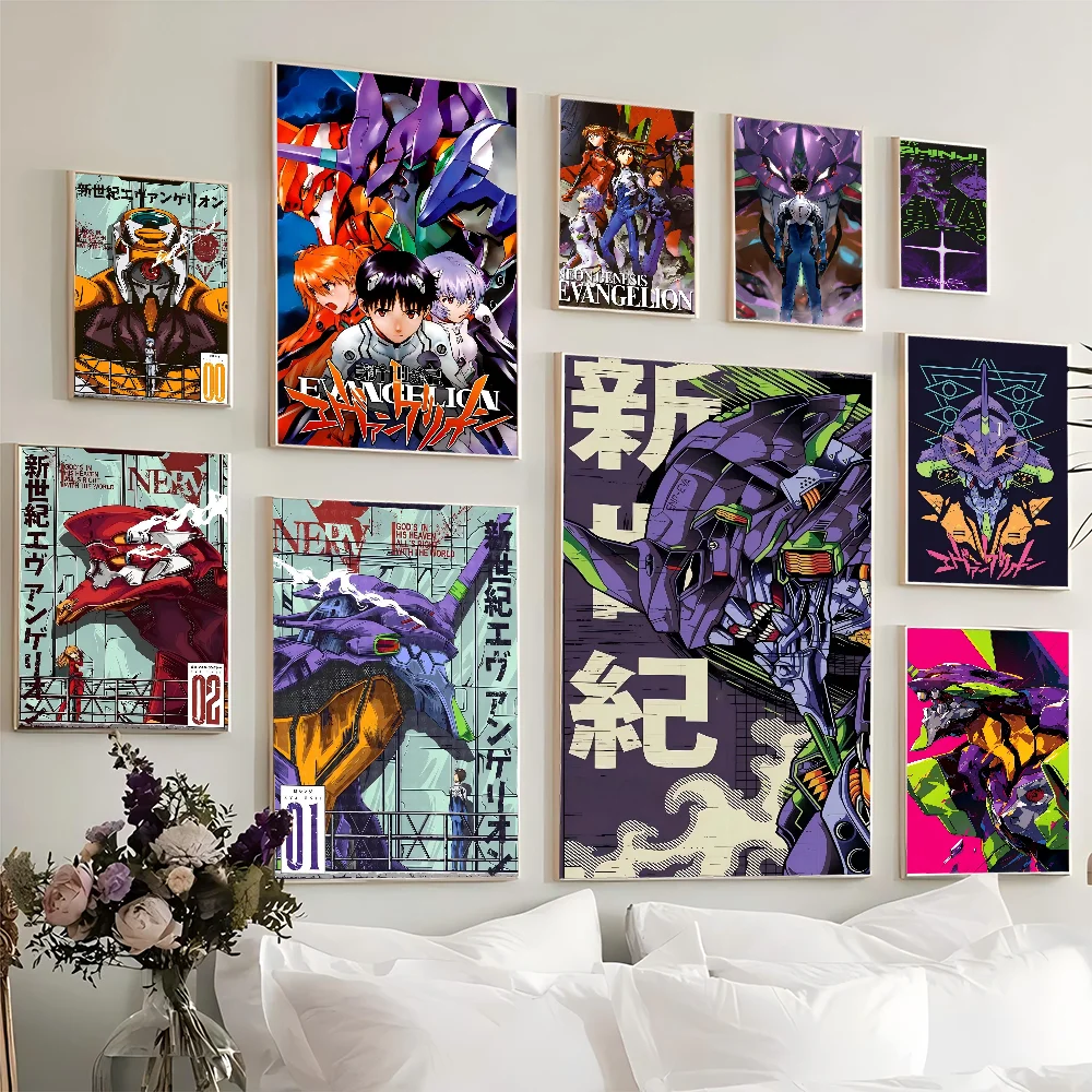 

Evangelion Neon Genesis Self-adhesive Art Poster Retro Kraft Paper Sticker DIY Room Bar Cafe Stickers Wall Painting