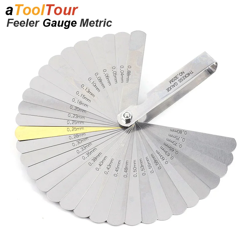 Metric Thickness Feeler Gauge 32 Blades Set Tappet With Brass Gap Measure Tool Range 0.04mm 0.88mm Valve Motorcycle Measurement